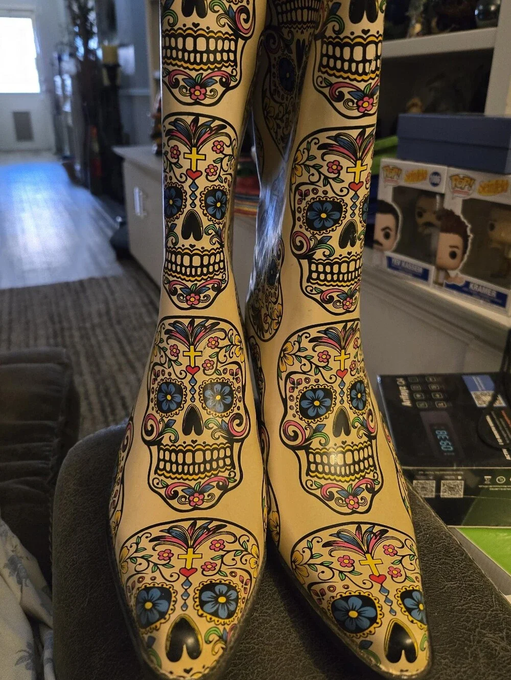 Blazin Roxx Sugar Skull Printed Women's Rubber Western Boots - White Multi, 8